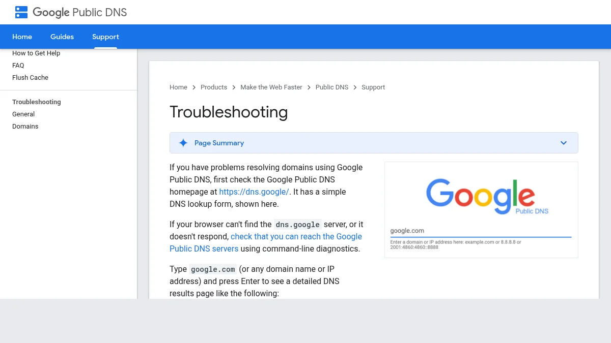 Почему Shadowsocks не работает в 2026 году: 8 причин и решения: изображение из источника Google Public DNS: Troubleshooting