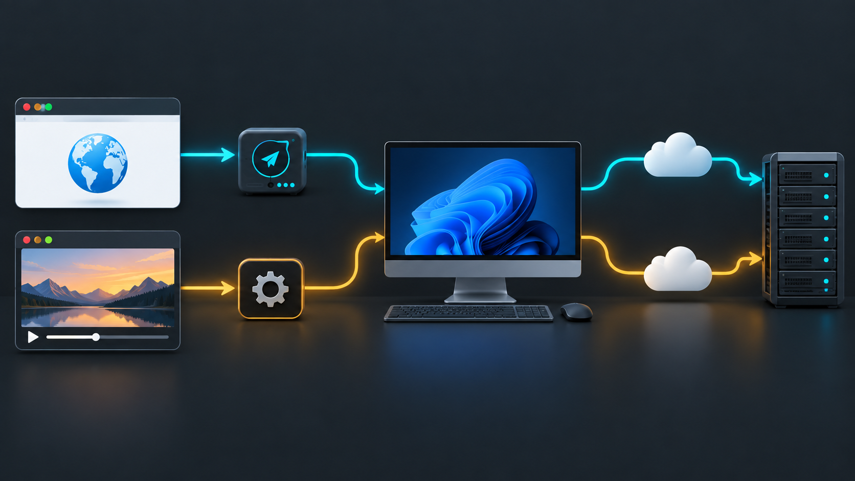 Локальный SOCKS5 и системный прокси Windows направляют трафик приложений разными путями